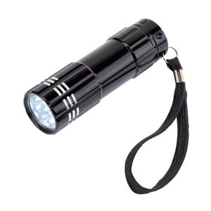 Kleine 9 LED krachtige pocket zaklamp - 2x - zwart - 9 cm - met batterijen en koordje