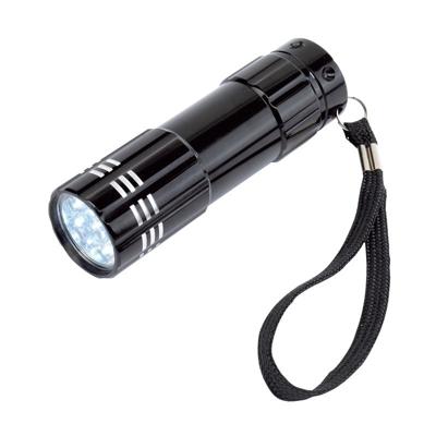 Kleine 9 LED krachtige pocket zaklamp - 2x - zwart - 9 cm - met batterijen en koordje