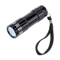 Kleine 9 LED krachtige pocket zaklamp - 2x - zwart - 9 cm - met batterijen en koordje
