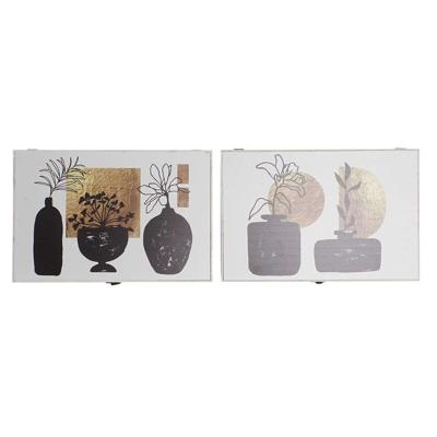 Decoratieve Doos DKD Home Decor Wit Zwart Gouden Hout MDF Modern Vaas (2 Stuks)