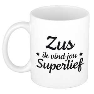 Zus ik vind jou super lief cadeau mok / beker wit 300 ml - Cadeau mokken