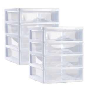 Ladeblokje/bureau organizer 2x lades - wit/transparant - L18 x B21 x H23 cm - plastic