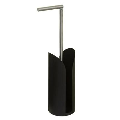 5Five Staande wc/toiletrolhouder - met reservoir - flexibele stang - zwart - 59 cm - metaal