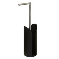 5Five Staande wc/toiletrolhouder - met reservoir - flexibele stang - zwart - 59 cm - metaal