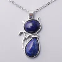 Zilverkleurige Ketting met Lapis Lazuli Kat Hanger - Sieraden - Spiritueelboek.nl - thumbnail