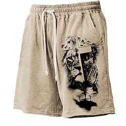 Voor heren Boardshorts Zwemshorts Lange zwembroeken Trekkoord met Mesh-voering Elastische taille dier Leeuw Kruis Sneldrogend Korte Feestdagen Strand Hawaii Casual Donker kaki Lichtkaki Lightinthebox