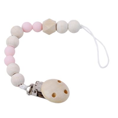 3 PC'S baby fopspeen clip ketting houten houder fopspeen fopspeen clips leiband riem tepel houder voor babyvoeding (roze)