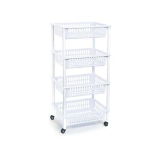 Set van 2x stuks witte opberg trolleys/roltafels met 4 manden 85 cm