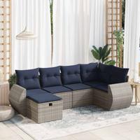 6-delige Loungeset met kussens poly rattan grijs