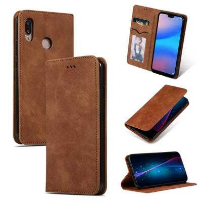 Retro huid feel Business magnetische horizontale Flip lederen case voor Huawei P20 Lite (bruin)