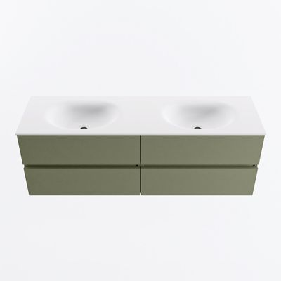 MONDIAZ VICA 150cm badmeubel onderkast Army 4 lades. Wastafel MOON dubbel 2 kraangaten, kleur Talc.
