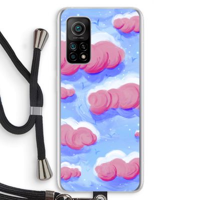 Roze wolken met vogels: Xiaomi Mi 10T 5G Transparant Hoesje met koord