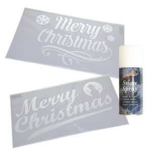 Kerst raamsjablonen - merry christmas - 2 stuks - met sneeuwspray