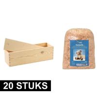 Houten wijnkist - 20x st - 33,5 x 9 x 9,5 cm - met 500 gram vulmateriaal - verpakkingen