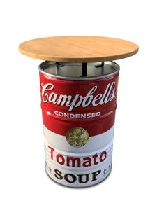 Barrelkings Campbell's soup statafel met houten blad 80x105 cm