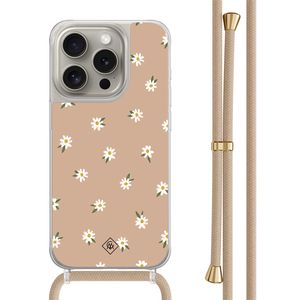 iPhone 15 Pro hoesje met beige koord - Sweet daisies