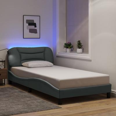 Bedframe met LED zonder matras stof 100x200 cm lichtgrijs