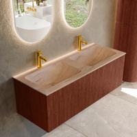 Badmeubel Mondiaz Kurve-Dlux | 120 cm | Meubelkleur Ruby | Wastafelkleur Saba | Solid surface | Wasbak beide zijden spoelbak | 2 kraangaten Badmeubel Mondiaz Kurve-Dlux | 120 cm | Meubelkleur Ruby | Wastafelkleur Saba | Solid surface | Wasbak beide zijden spoelbak | 2 kraangaten