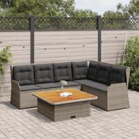 5-delige Loungeset met kussens poly rattan grijs