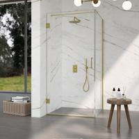 Fortifura Galeria Douchecabine - 90x140x200cm - scharnieren - deurgreep - stabilisatiestang - vlak - helder veiligheidsglas - Geborsteld messing PVD (Goud) SW1122548/SW1122564/SW797910/SW797916