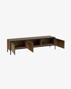 Kave Home Kave Home Dressoir Nadyria, Nadyria walnootfineer 3-deurs tv-meubel met zwarte afwerking staal, 180 x 50 cm (mtk0177)