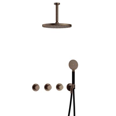 Hotbath Cobber - CB7067 - Inbouw Regendoucheset - Verouderd Messing - 2 Stopkranen - Thermostatisch - Plafondbuis 15 cm - Hoofddouche 300 mm - Ronde Handdouche 3 Standen - met M106 - Waterbesparend - V01