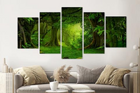 Karo-art Schilderij -Magisch bos II, groen,   5 luik, 200x100cm, Premium print