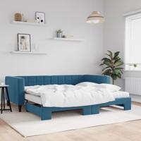Slaapbank onderschuifbed en matrassen 90x200 cm fluweel blauw