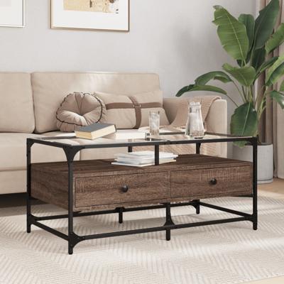 Salontafel met glazen blad 98,5x50x45 cm sonoma eiken staal