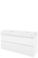 Proline Porselein Loft badmeubelset met wastafelonderkast asymmetrisch met 2 laden en glans witte wastafel zonder kraangaten 140 x 46 x 62 cm, mat wit