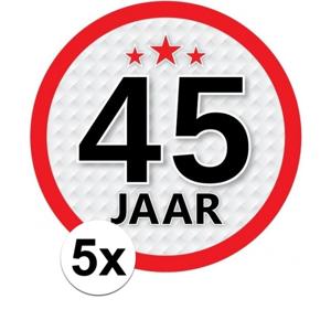 5x 45 jaar leeftijd sticker - rond - dia 15 cm - 45 jaar verjaardag/jubileum/leeftijd versiering