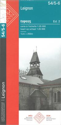 Topografische kaart - Wandelkaart 54/5-6 Topo25 Leignon | NGI - Nationaal Geografisch Instituut