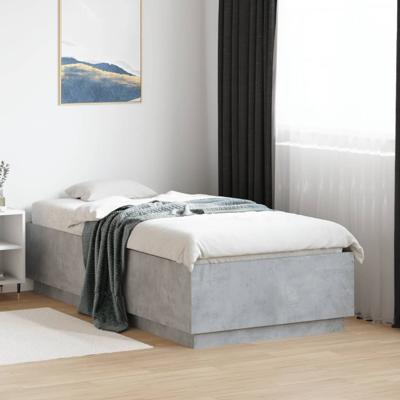 Bedframe met LED-verlichting bewerkt hout betongrijs 90x190 cm