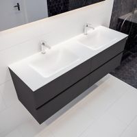 Mondiaz Vica Cloud badmeubel antraciet mat 150 cm 4 lades solid surface dubbele spoelbak 2 kraangaten