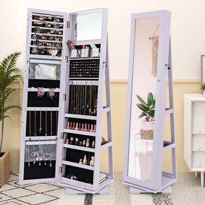 Sieradenkast Spiegelkast met Volledige Lichaams Spiegel en Ingebouwde Make-up Spiegel Paars