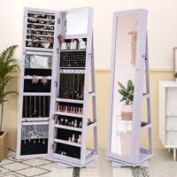 Sieradenkast Spiegelkast met Volledige Lichaams Spiegel en Ingebouwde Make-up Spiegel Paars