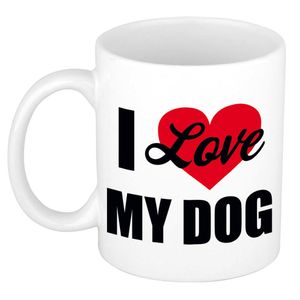 I love my dog / Ik hou van mijn hond cadeau mok / beker wit 300 ml - Cadeau mokken   -