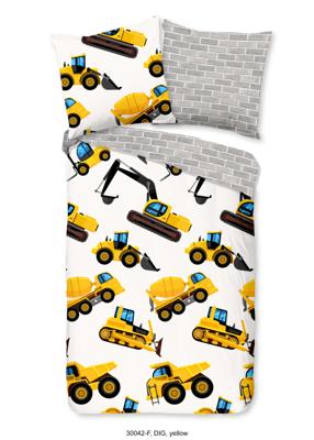 Good Morning Kinderdekbedovertrek "graafmachines" - Geel - (135x200 cm) - Katoen Flanel