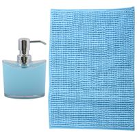 MSV badkamer droogloop mat - Bolzano - 40 x 60 cm - met bijpassend zeeppompje - lichtblauw - Badmatjes