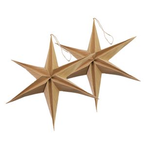 Decoratie kerststerren - 2x - bruin - 40 cm - eco - papier - 6 punten - hangend