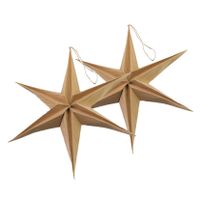 Decoratie kerststerren - 2x - bruin - 40 cm - eco - papier - 6 punten - hangend