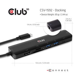 CLUB3D USB type C 7in1 Hub HDMI 4K60Hz SD TF Card slot 2x USB Type A USB Type C oplaad mogelijkheid tot max.100W (ook geschikt voor Apple M1 en Thunderbolt 3)