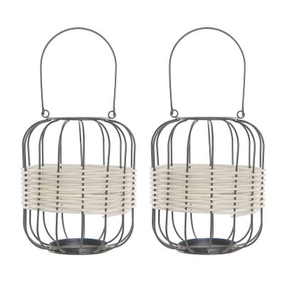 Set van 2x stuks metalen rotan kaarsenhouders / lantaarns wit 23 cm