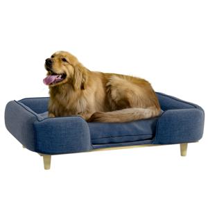PawHut Hondenbank, huisdierenbank, huisdierenbed, afneembare en wasbare bekleding, natuurlijk + donkerblauw