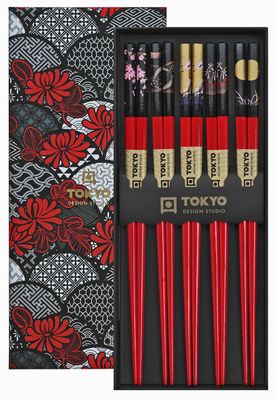 Chopsticks Set - Tokyo Design Studio - Rode Eetstokjes - Set van 5
