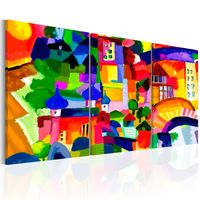 Schilderij - Kleurrijke Stad , 3 luik - thumbnail