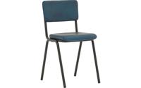 Goossens Eetkamerstoel Chaplin blauw leer leuning, urban industrieel