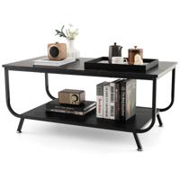 Marmeren Salontafel Rechthoekige Woonkamertafel met 2 Niveaus van Kunstmarmeren Blad en Metalen Frame Koffietafel voor Woonkamer