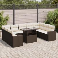 10-delige Loungeset met kussens poly rattan bruin