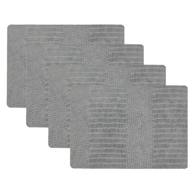 Unique Living placemats Croco lederlook - 4x - 43 x 30 cm - zilvergrijs - pvc - tafel onderleggers
